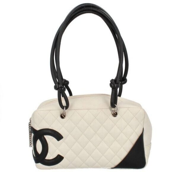 Authentic CHANEL Cambon Quilted Ligne Shoulder Bowling Bowler Bag Tote White - Picture 3 of 12
